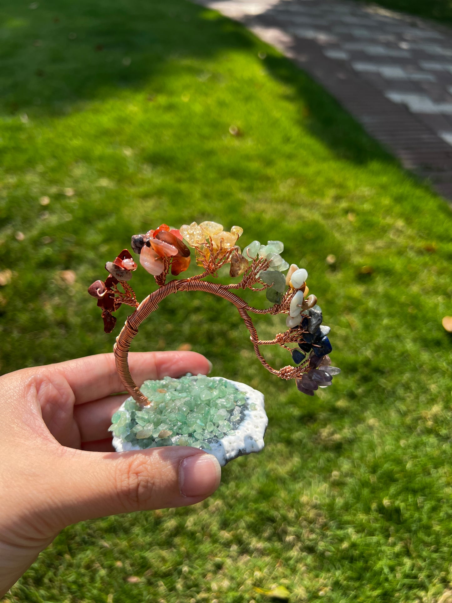 Chakra Crystal Tree Set of 2 : Gemstone Bonsai for Meditation Decor