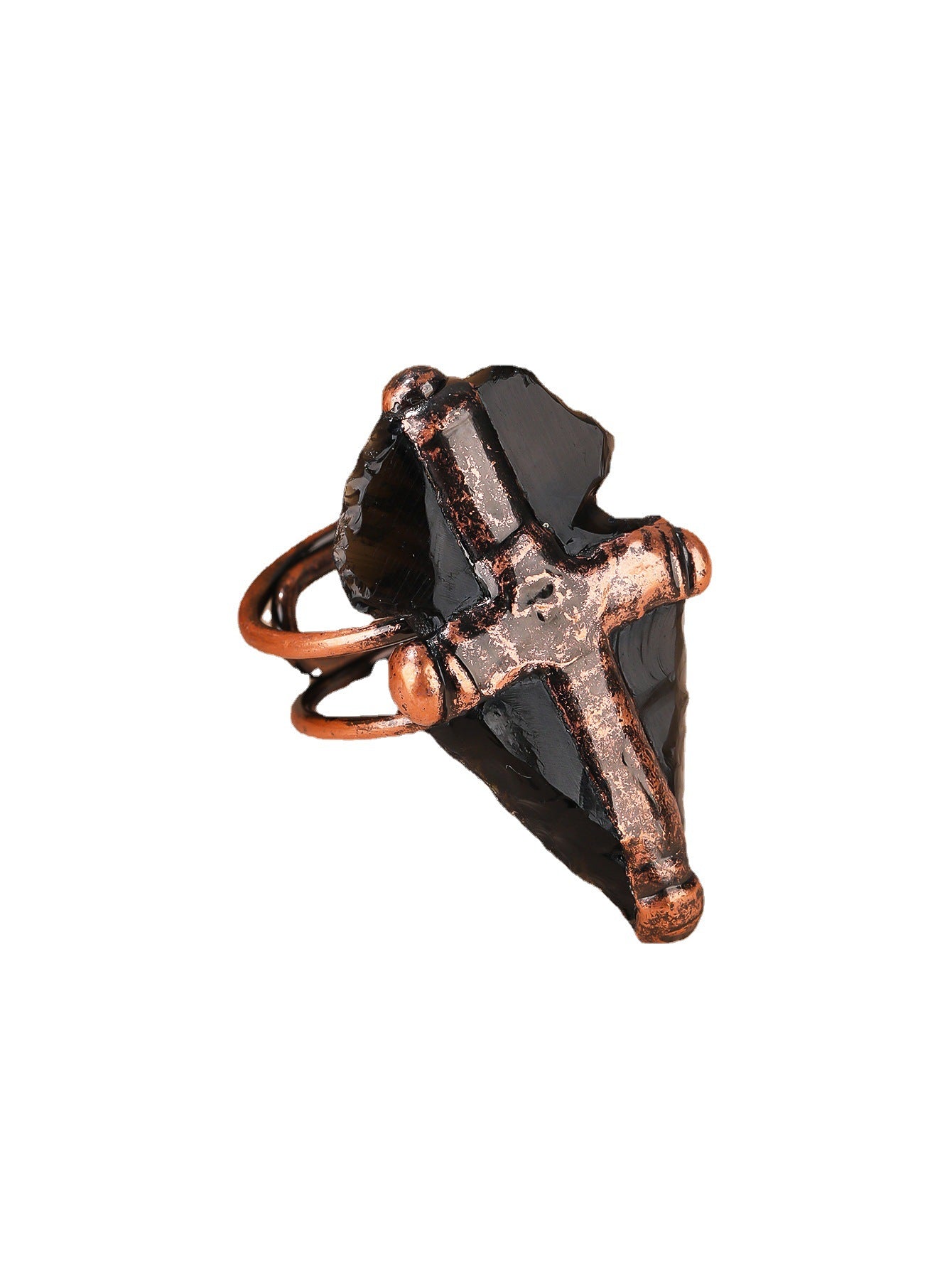 Natural Hand Knock Obsidian Arrow Opening Adjustable Fashion Ring