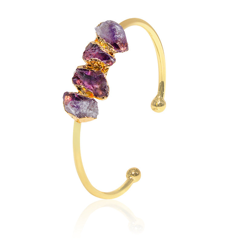 Natural Amethyst, fluorite, citrine, inlaid bracelet, crystal rough electroplated edging, adjustablebracelet