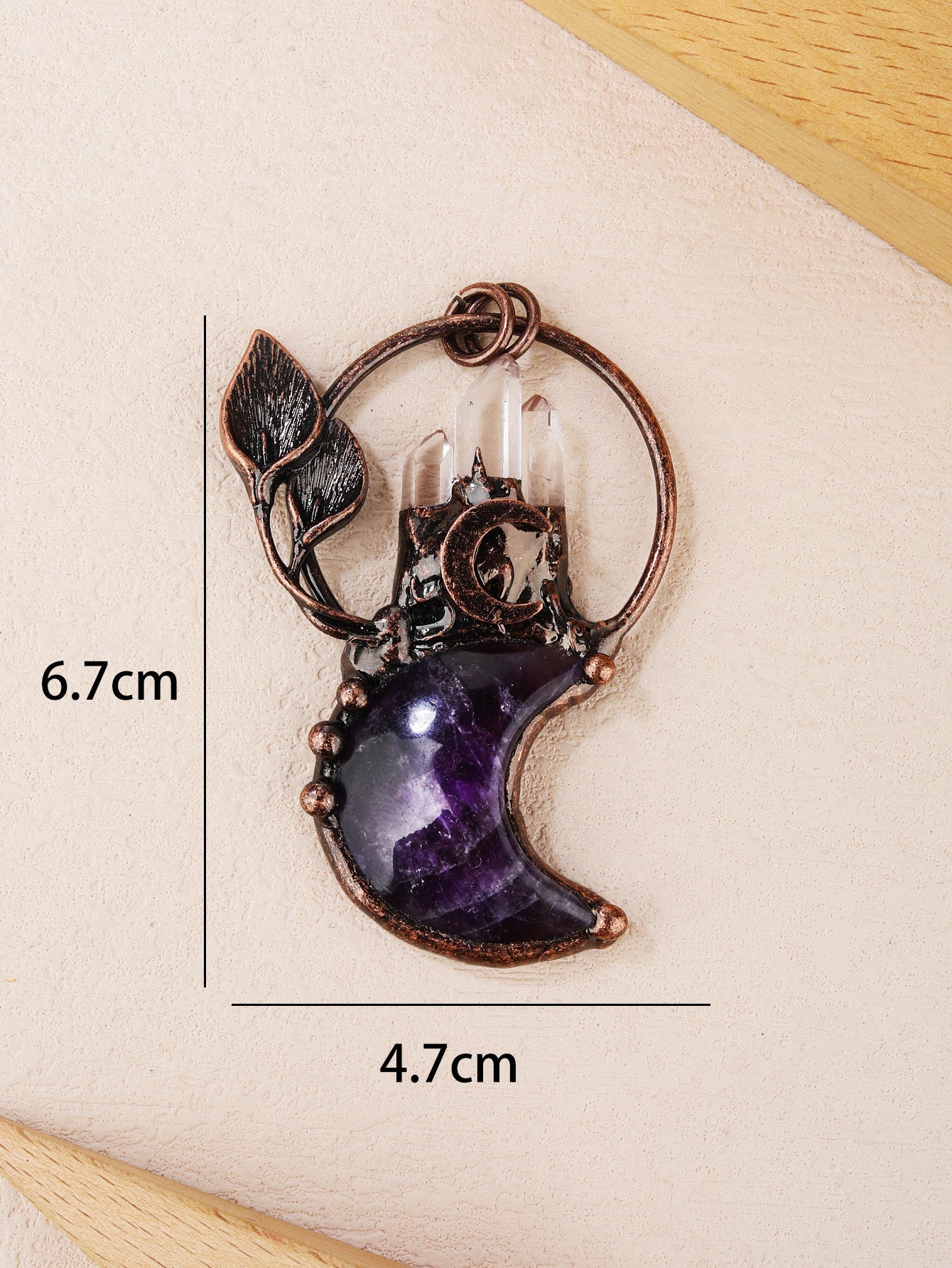 Natural Amethyst Moon Plant Embellishment Bronze Fashion Personality Punk Chain Pendant