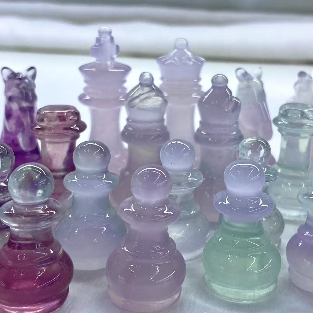 Natural Crystal Fluorite Chess SET Crystal Ornaments