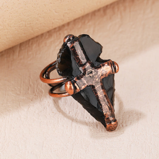 Natural Hand Knock Obsidian Arrow Opening Adjustable Fashion Ring