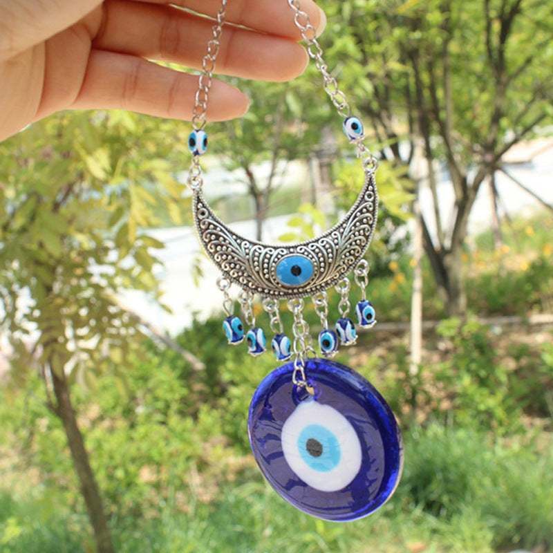 Turkish Blue Eye Pendant Devil's Eye Alloy Wall Hanging Blue Glazed Eye Glass