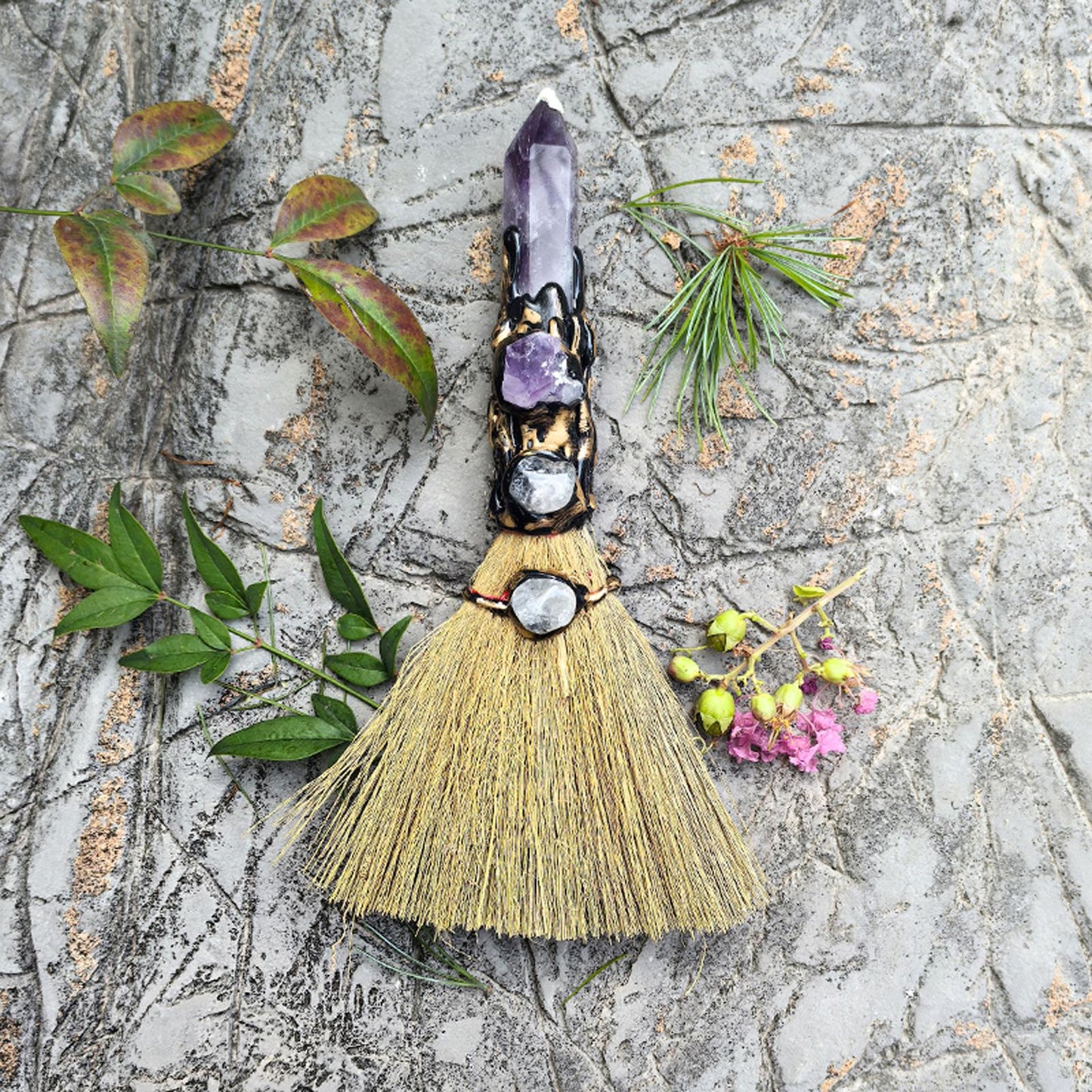 Natural Crystal Witch Broom Healing Crystal Point Witch Altar Supplies Witchcraft Supplies Witchcraft