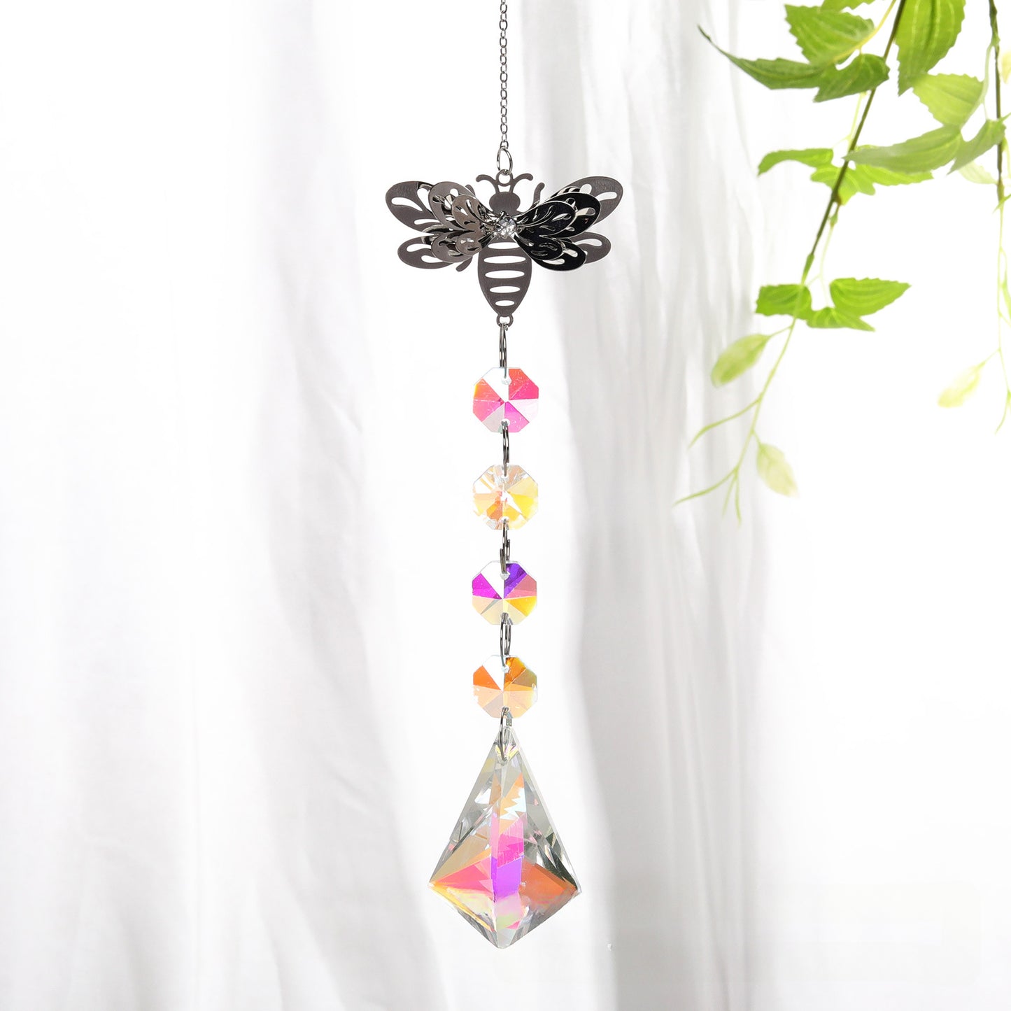Life Tree Angel Dragonfly Butterfly Octagonal Pearl AB Color Crystal Pendant Garden Horticultural Pendant Sunshine Reflection
