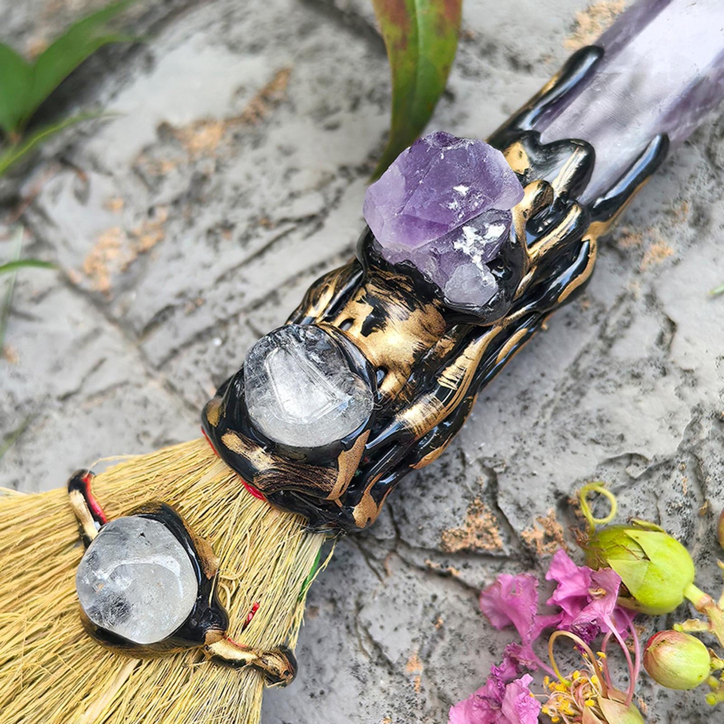 Natural Crystal Witch Broom Healing Crystal Point Witch Altar Supplies Witchcraft Supplies Witchcraft